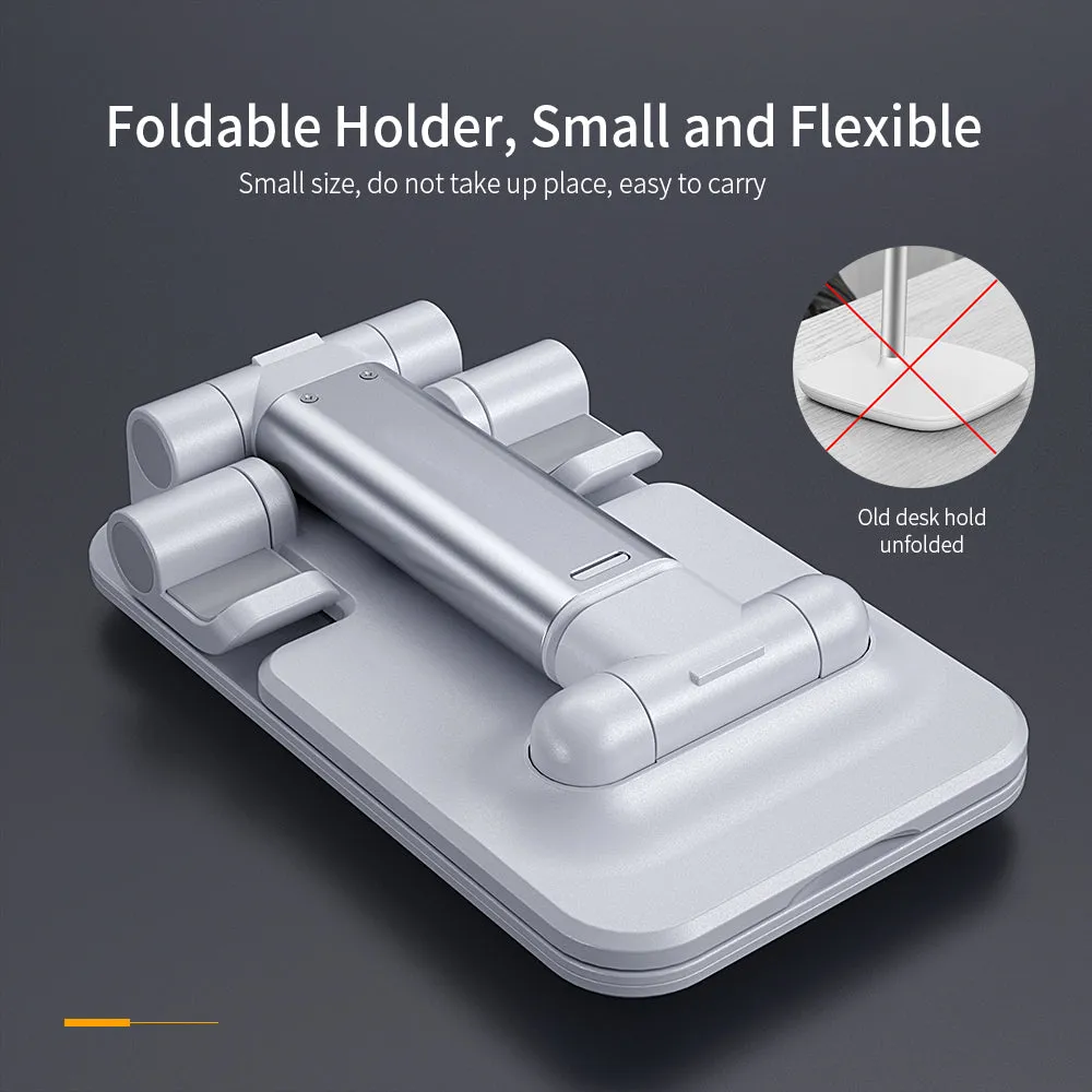 Foldable Phone Stand Metal Cellphone Holder Adjustable Desk Bracket Smartphone Mount Universal for iOS/Android Moble Phone White