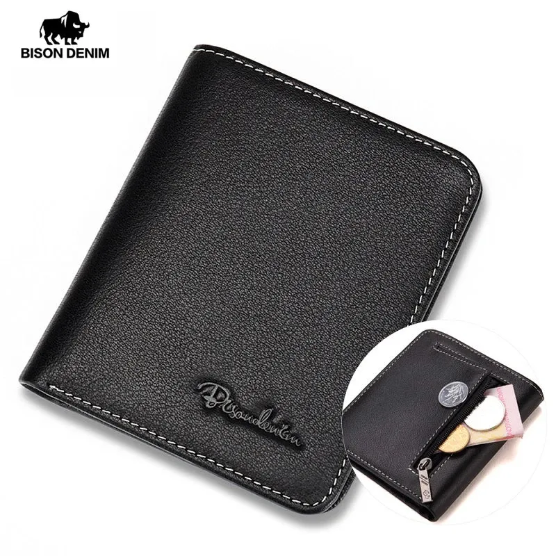 Genuine Leather Men's Wallet - Thin Black Cardholder