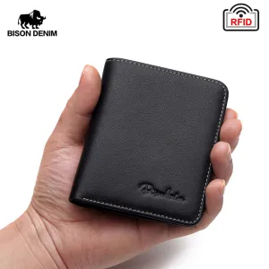 Genuine Leather Men's Wallet - Thin Black Cardholder