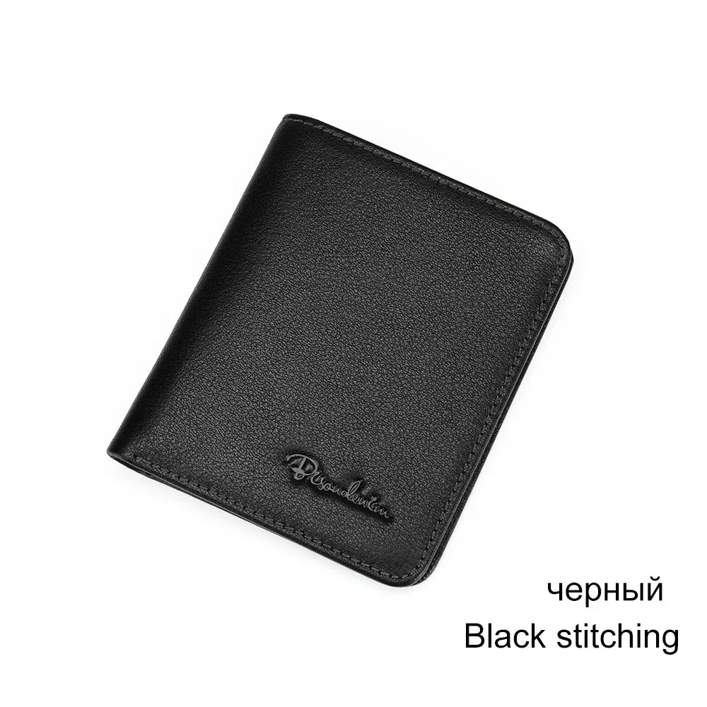 Genuine Leather Men's Wallet - Thin Black Cardholder