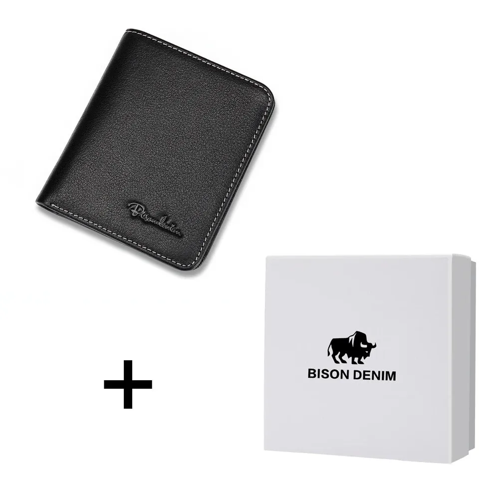 Genuine Leather Men's Wallet - Thin Black Cardholder