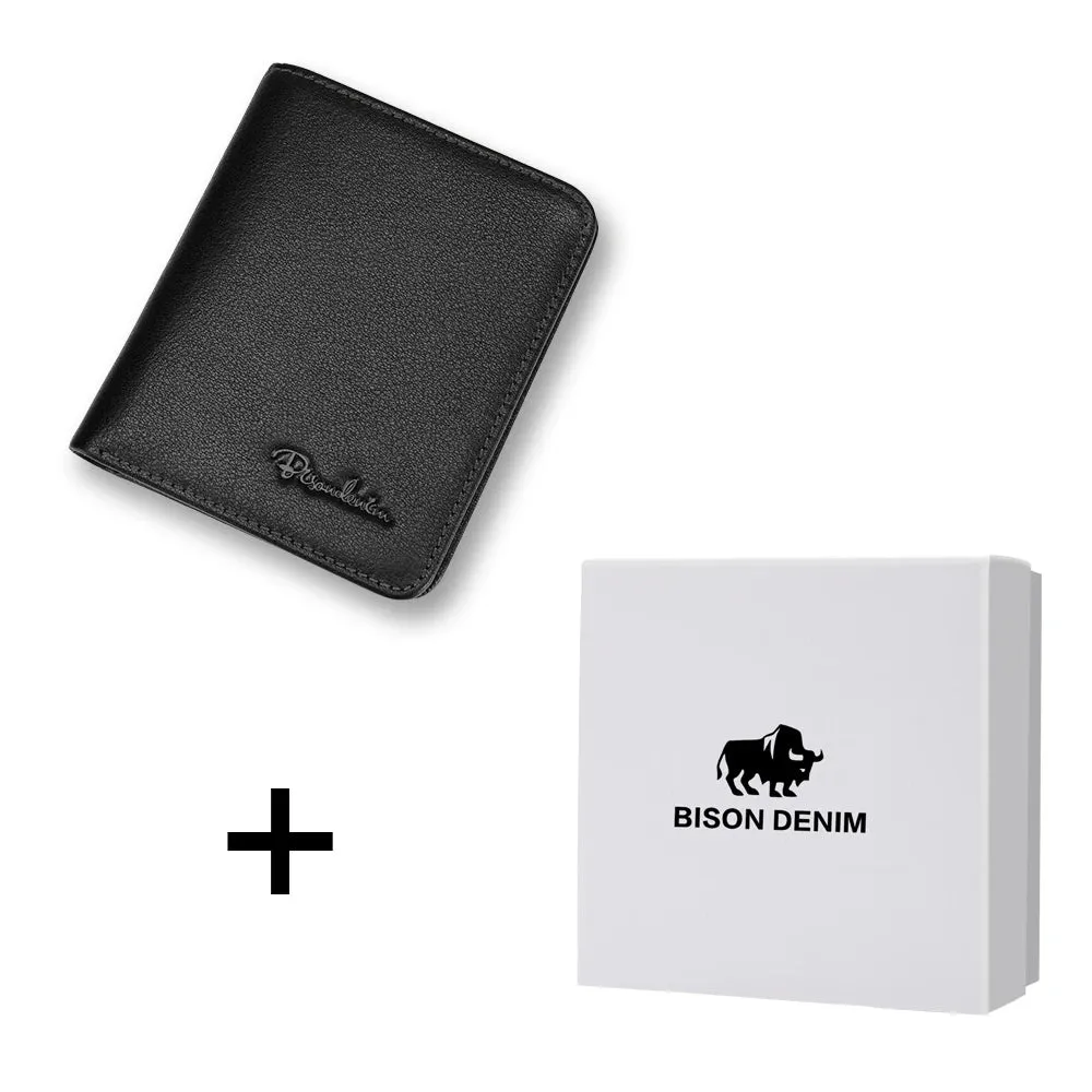Genuine Leather Men's Wallet - Thin Black Cardholder