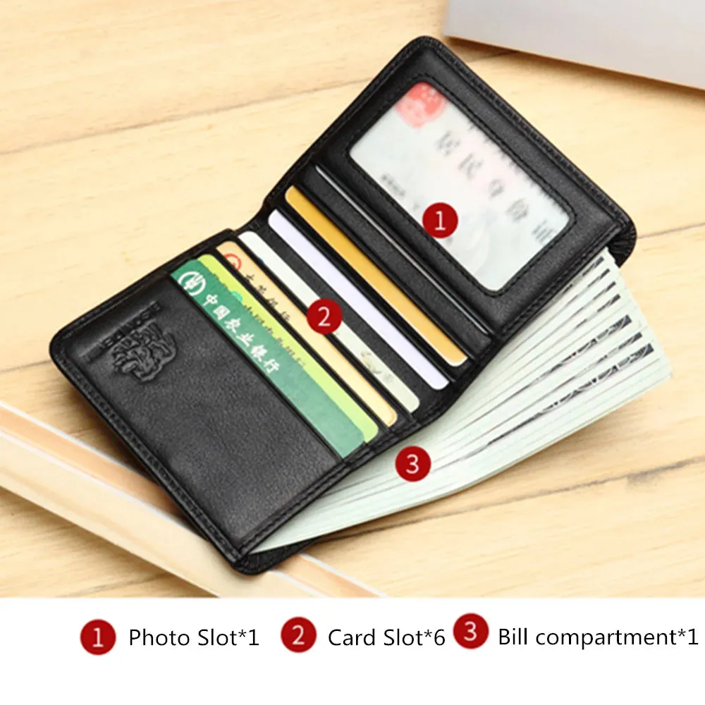 Genuine Leather Men's Wallet - Thin Black Cardholder