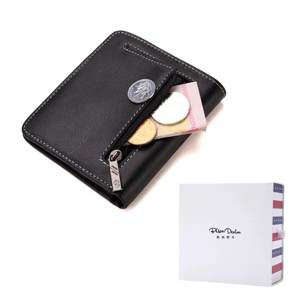 Genuine Leather Men's Wallet - Thin Black Cardholder