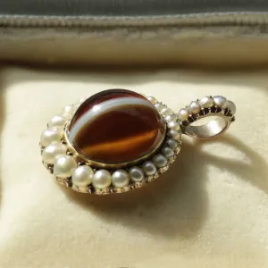Georgian Banded Agate and Pearl Locket