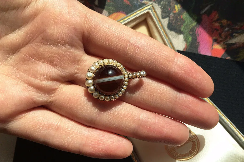 Georgian Banded Agate and Pearl Locket