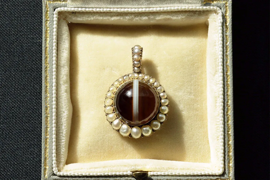 Georgian Banded Agate and Pearl Locket