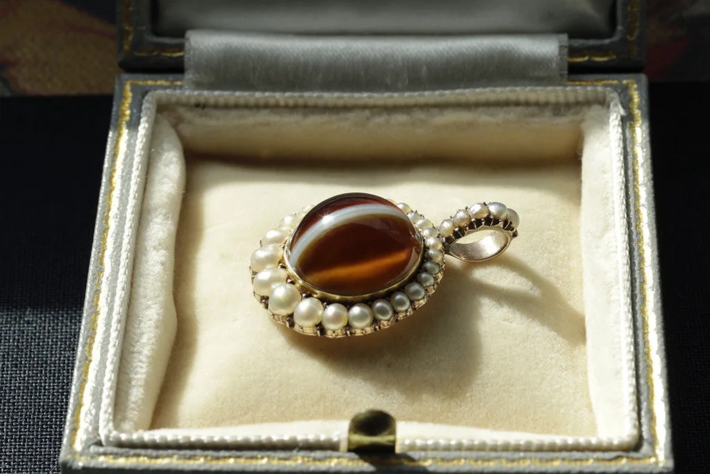 Georgian Banded Agate and Pearl Locket