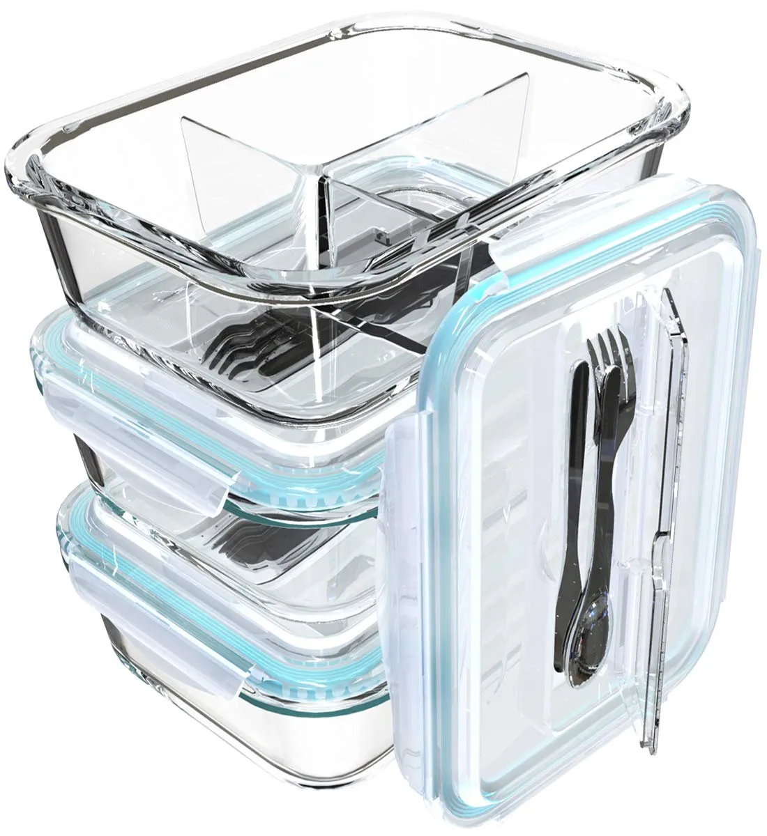Glass Meal Prep Containers 3 Compartment - Bento Box Glass Lunch Containers - Meal Prep Glass Container - Food Storage Containers with Lids - Food Containers Portion Control Containers Glass(3 Pack)