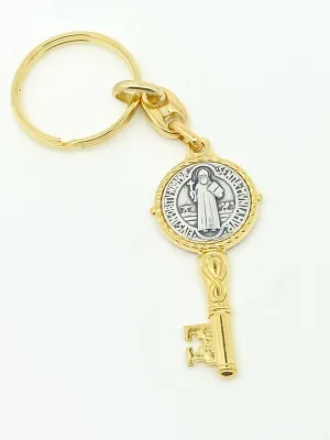 Gold Key Shaped  St. Benedict Keychain