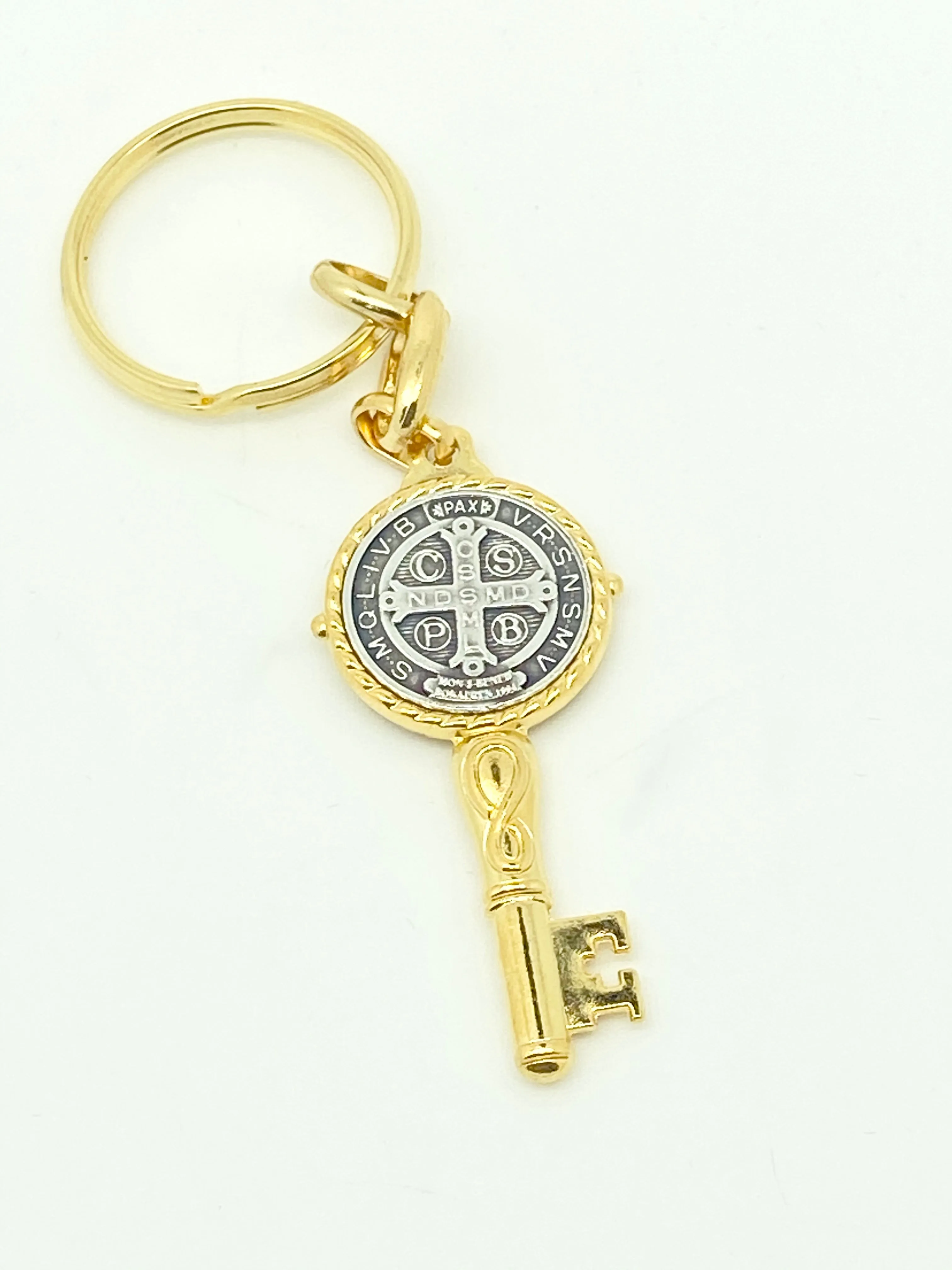 Gold Key Shaped  St. Benedict Keychain