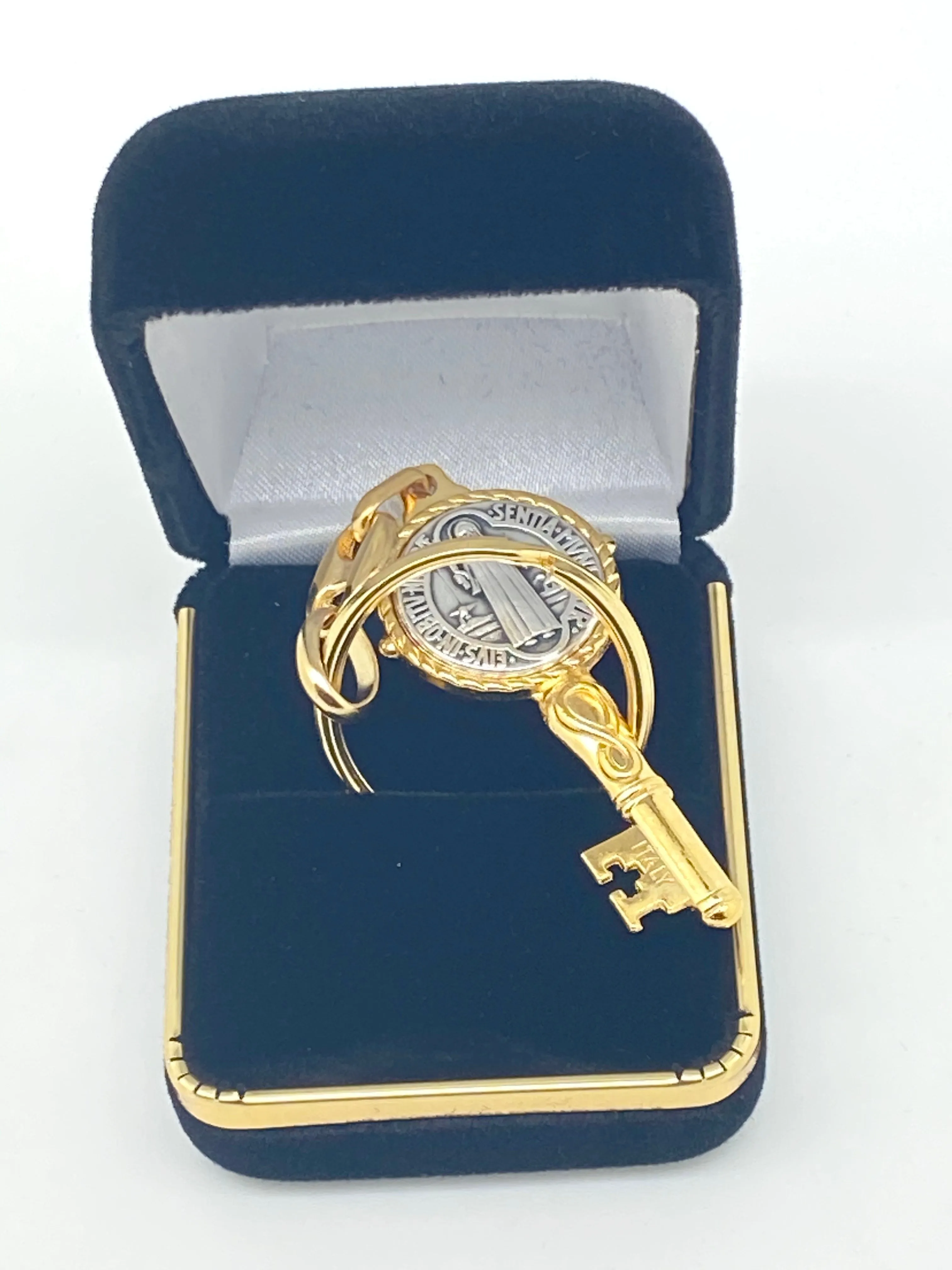 Gold Key Shaped  St. Benedict Keychain