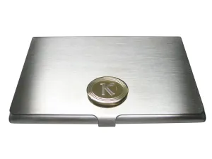 Gold Toned Etched Oval Greek Letter Kappa Pendant Business Card Holder