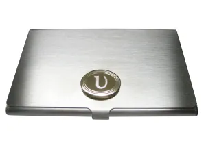 Gold Toned Etched Oval Greek Letter Upsilon Pendant Business Card Holder