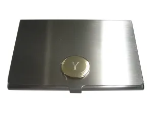 Gold Toned Etched Oval Letter Y Monogram Business Card Holder