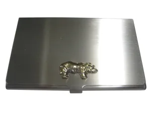 Gold Toned Shiny Textured Rhino Business Card Holder