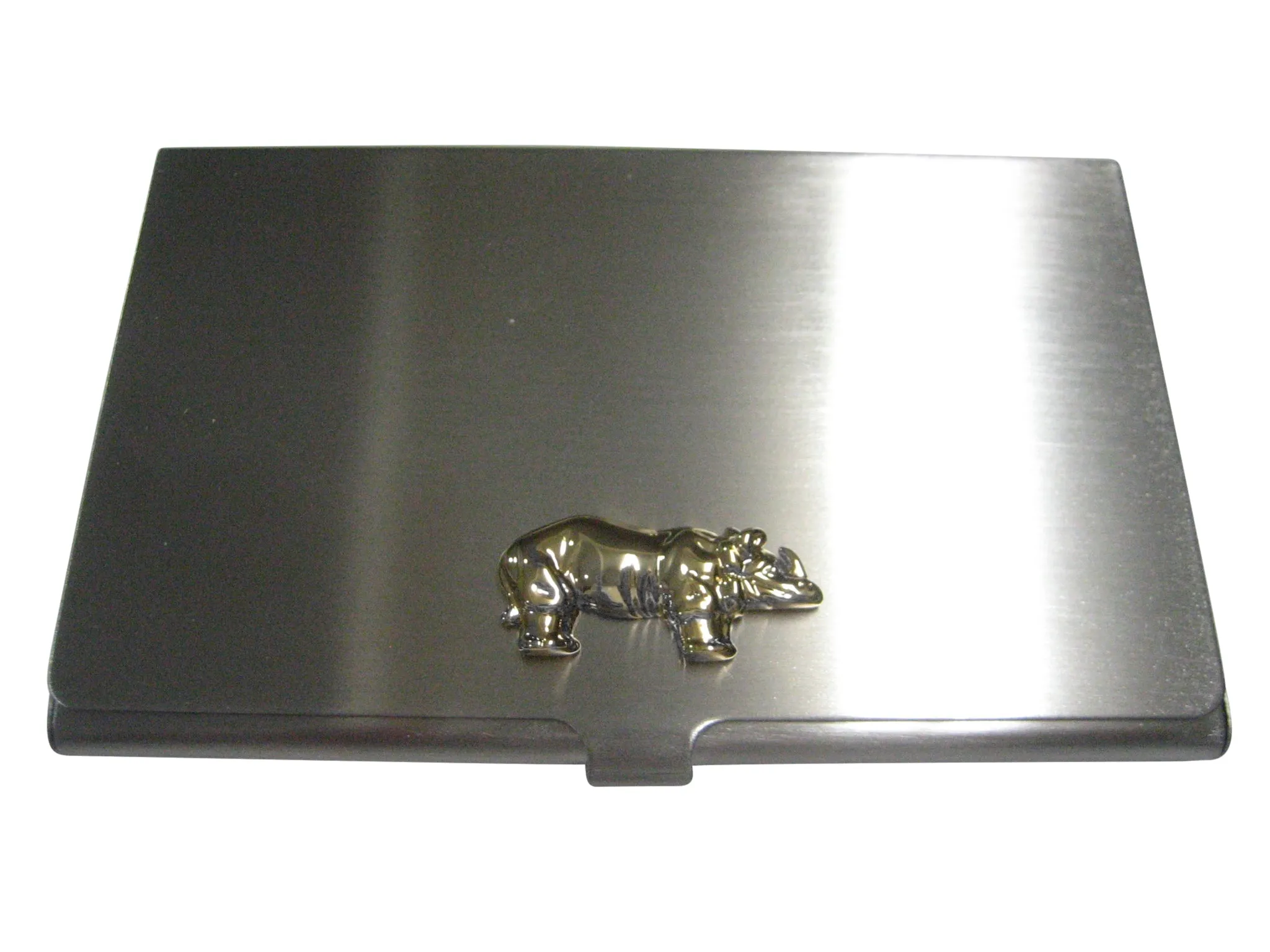 Gold Toned Shiny Textured Rhino Business Card Holder