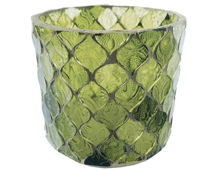 Green glass mosaic tealight candle holder