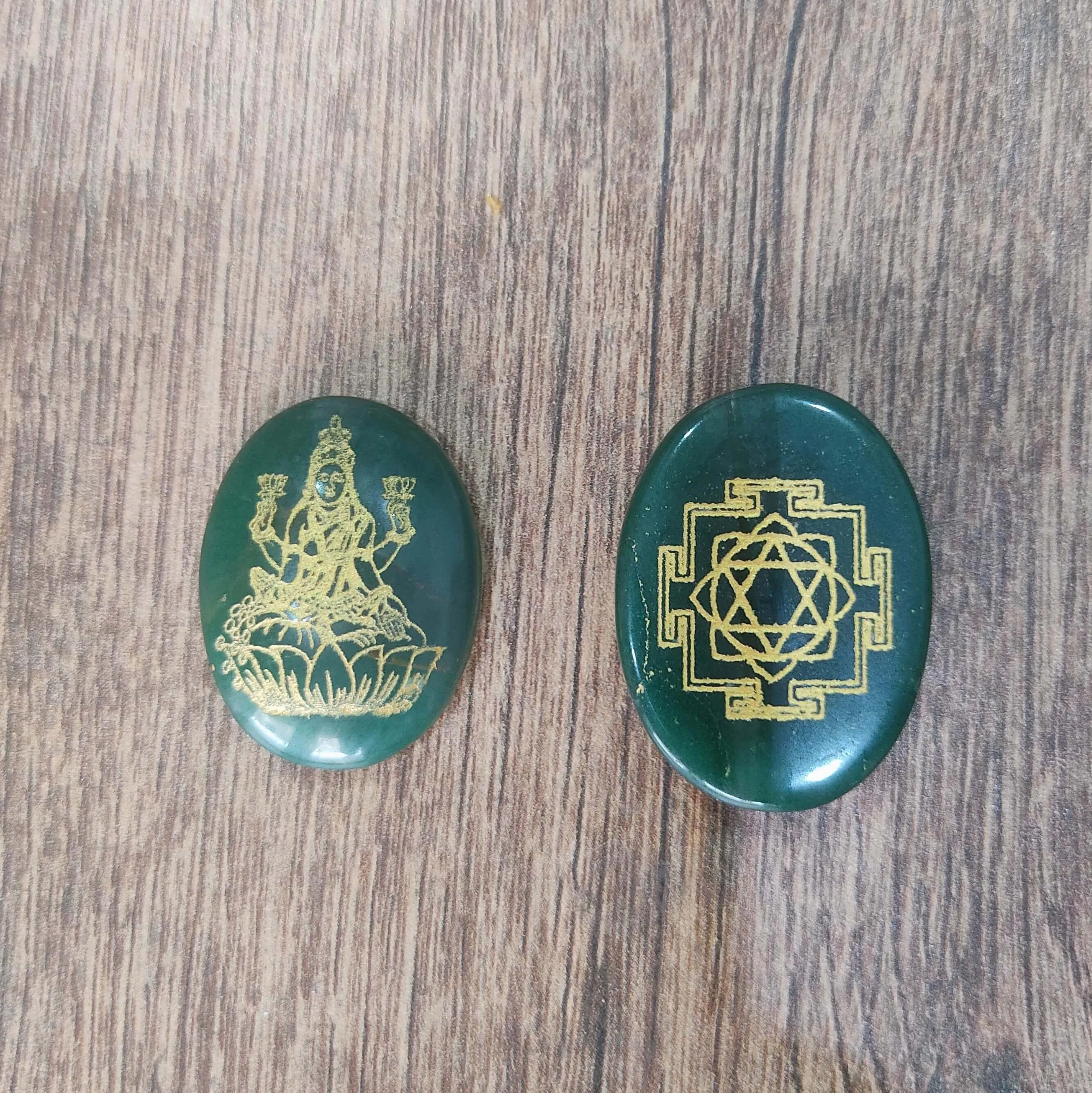 Green Jade Lakshmi Shri yantra coins for money