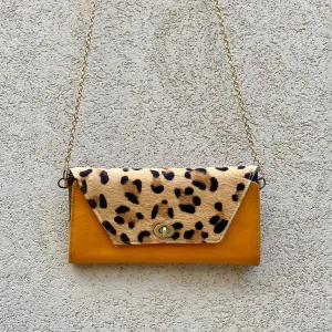 Harley Cowhide and Leather Crossbody Wallet Clutch - Apricot Tan, Leopard