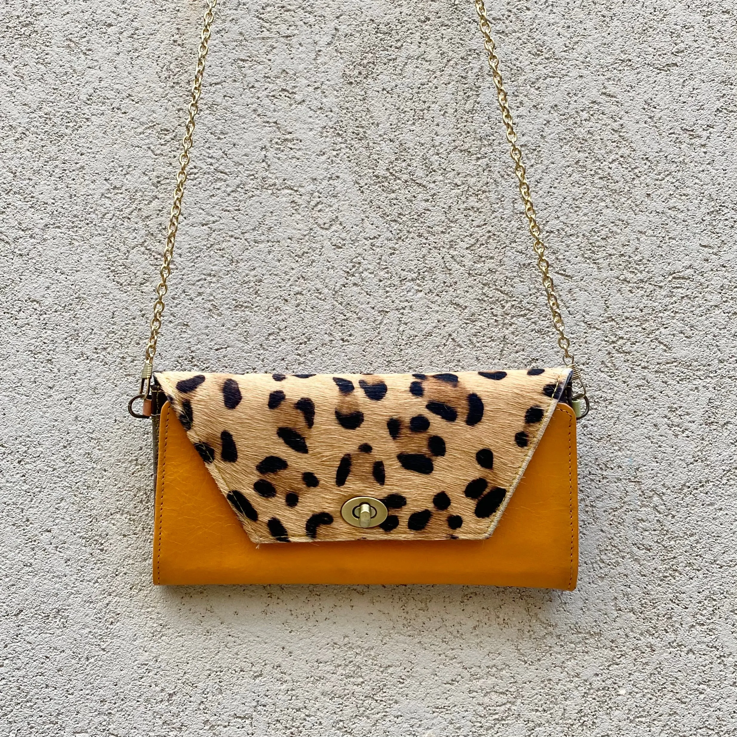 Harley Cowhide and Leather Crossbody Wallet Clutch - Apricot Tan, Leopard