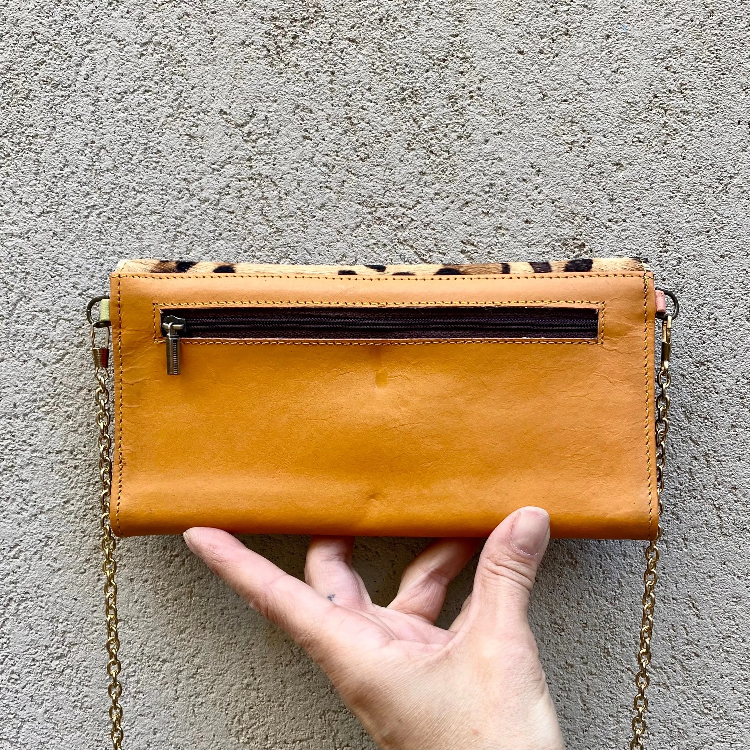 Harley Cowhide and Leather Crossbody Wallet Clutch - Apricot Tan, Leopard