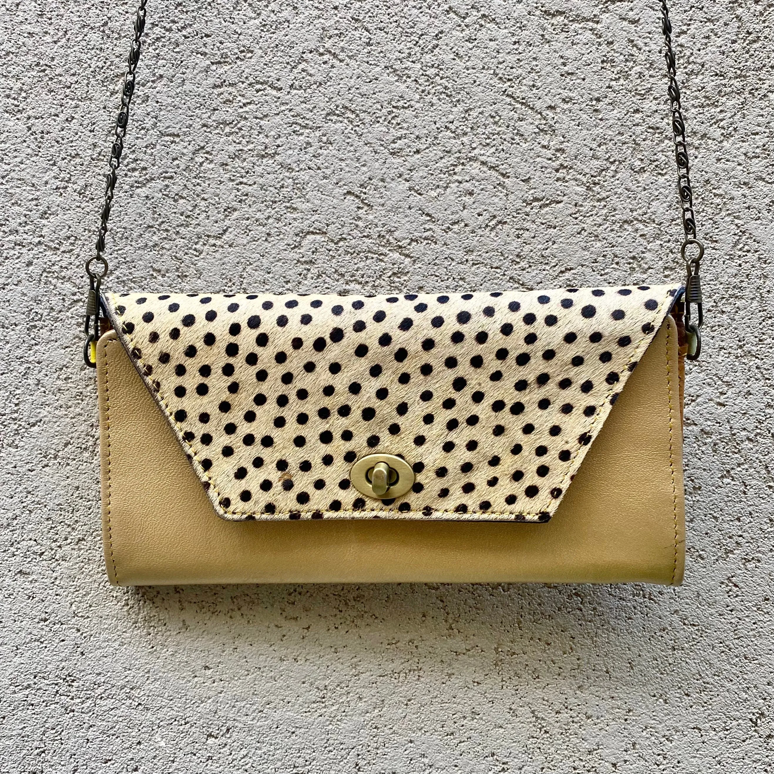 Harley Cowhide and Leather Crossbody Wallet Clutch - Metallic Gold, White
