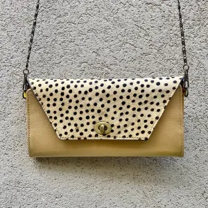Harley Cowhide and Leather Crossbody Wallet Clutch - Metallic Gold, White