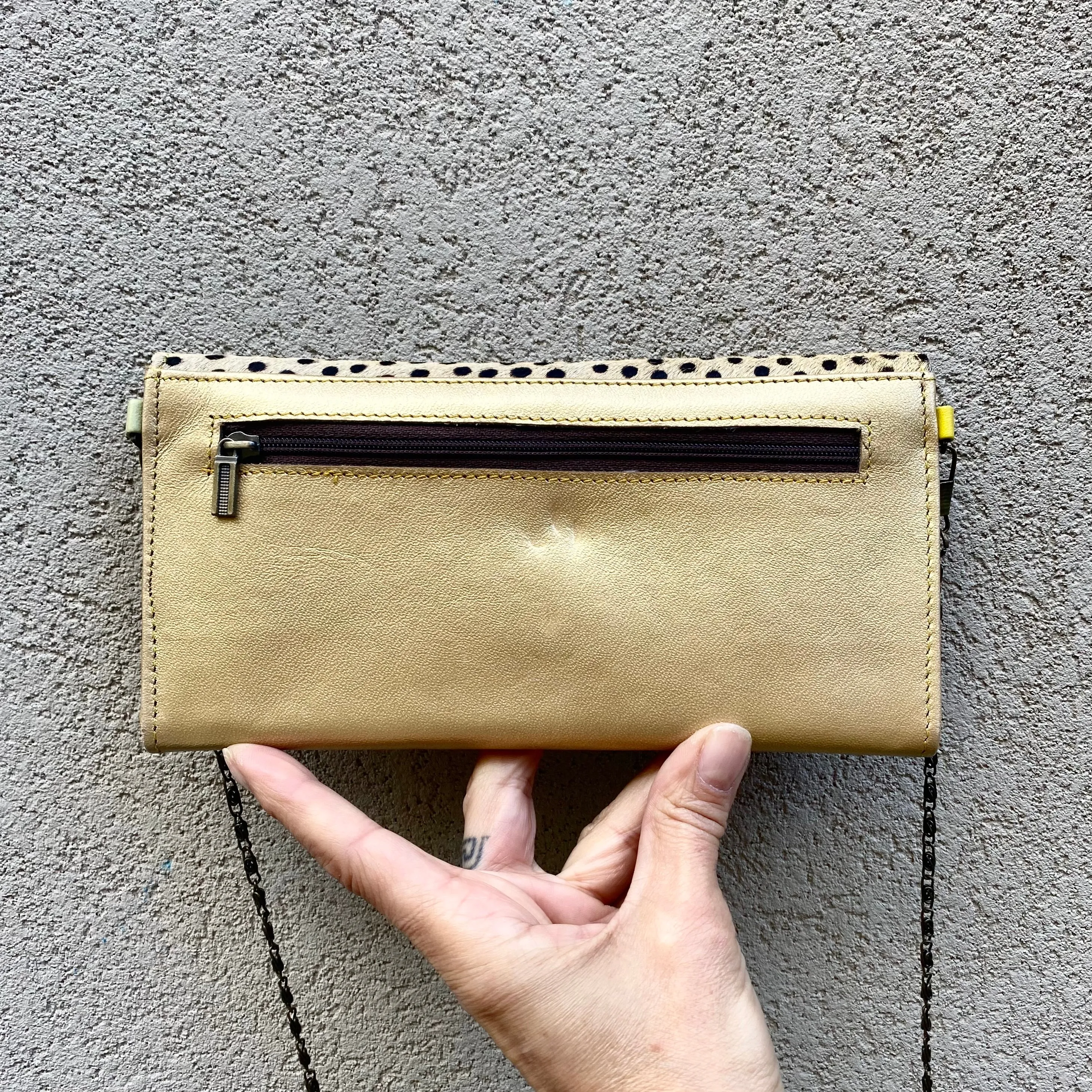 Harley Cowhide and Leather Crossbody Wallet Clutch - Metallic Gold, White