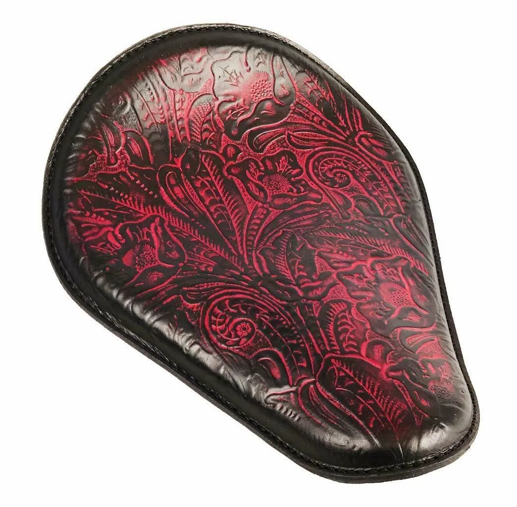 Harley Sportster Honda Yamaha Bolt Seat 11x14 Antique Red Tooled Leather Chopper