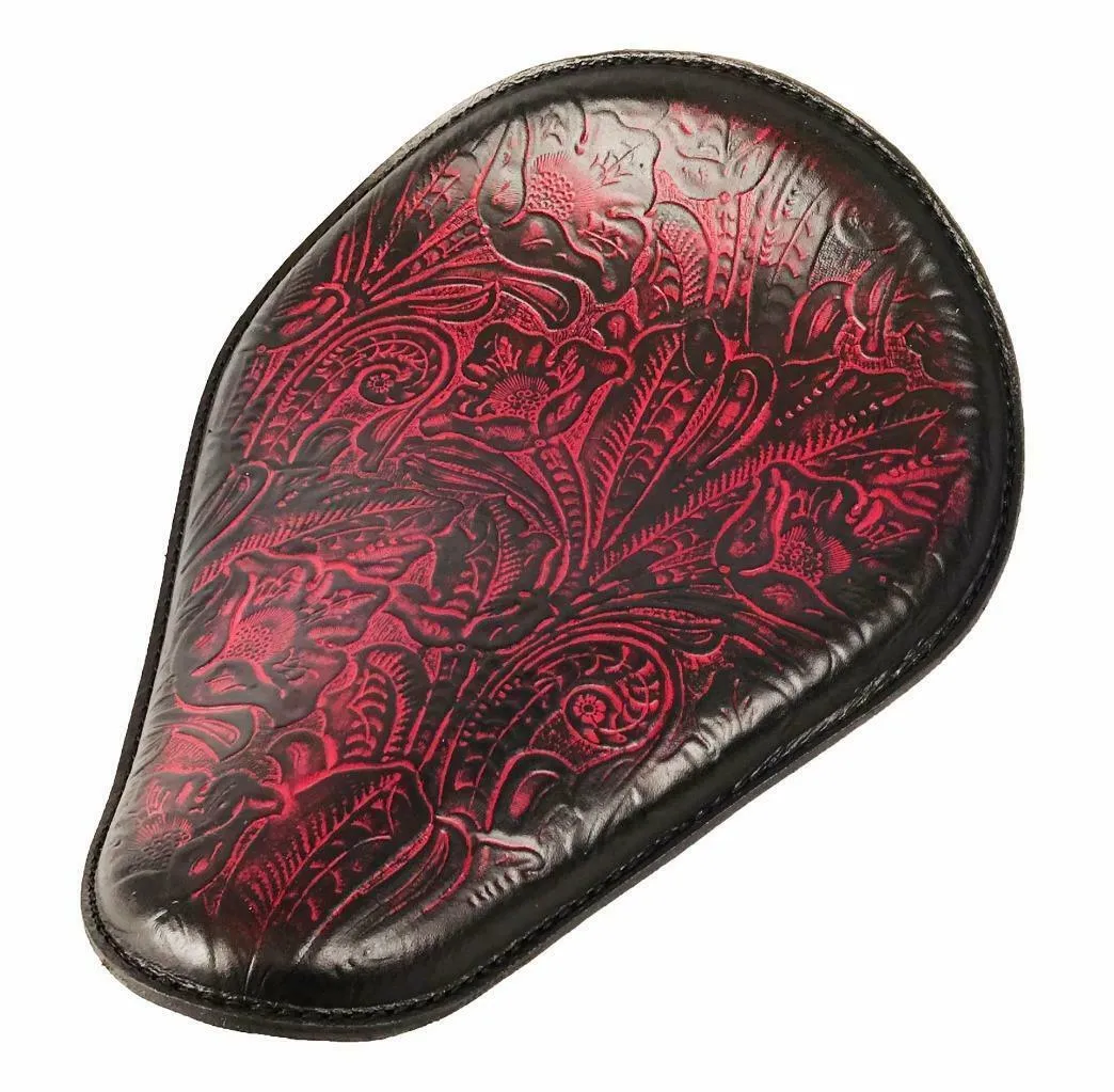 Harley Sportster Honda Yamaha Bolt Seat 11x14 Antique Red Tooled Leather Chopper