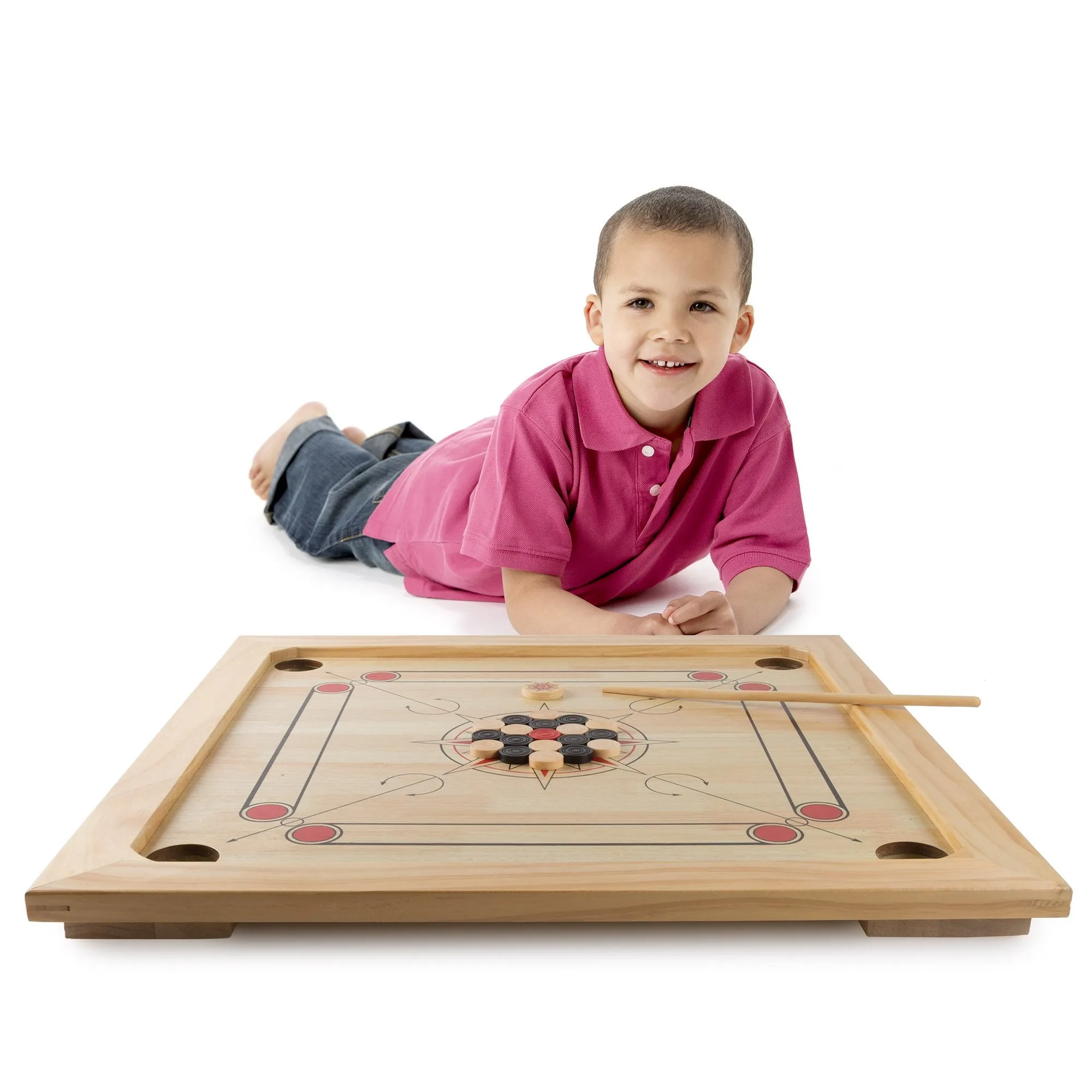Hey! Play! Carrom Board Game - Wooden Strike and Pocket Game Set