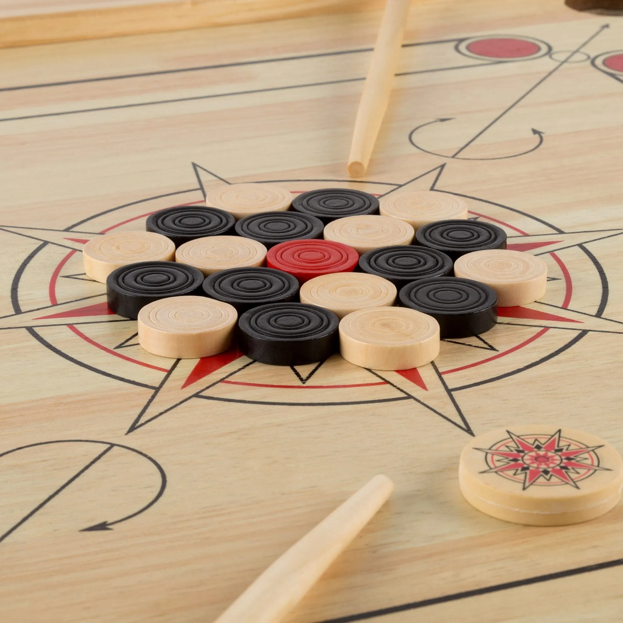 Hey! Play! Carrom Board Game - Wooden Strike and Pocket Game Set