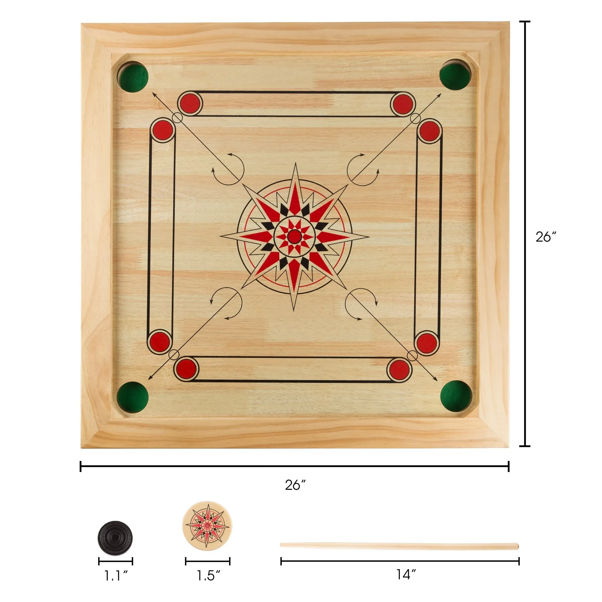 Hey! Play! Carrom Board Game - Wooden Strike and Pocket Game Set