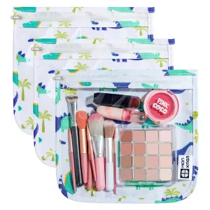 HIONXMGA TSA Approved Toiletry Bag, Set of 3 Clear Travel Toiletry Bag Quart Size Zipper Travel Pouch, Waterproof Makeup Cosmetic Bag for Women Men Kids Toiletries Carry on, Dinosaur Large
