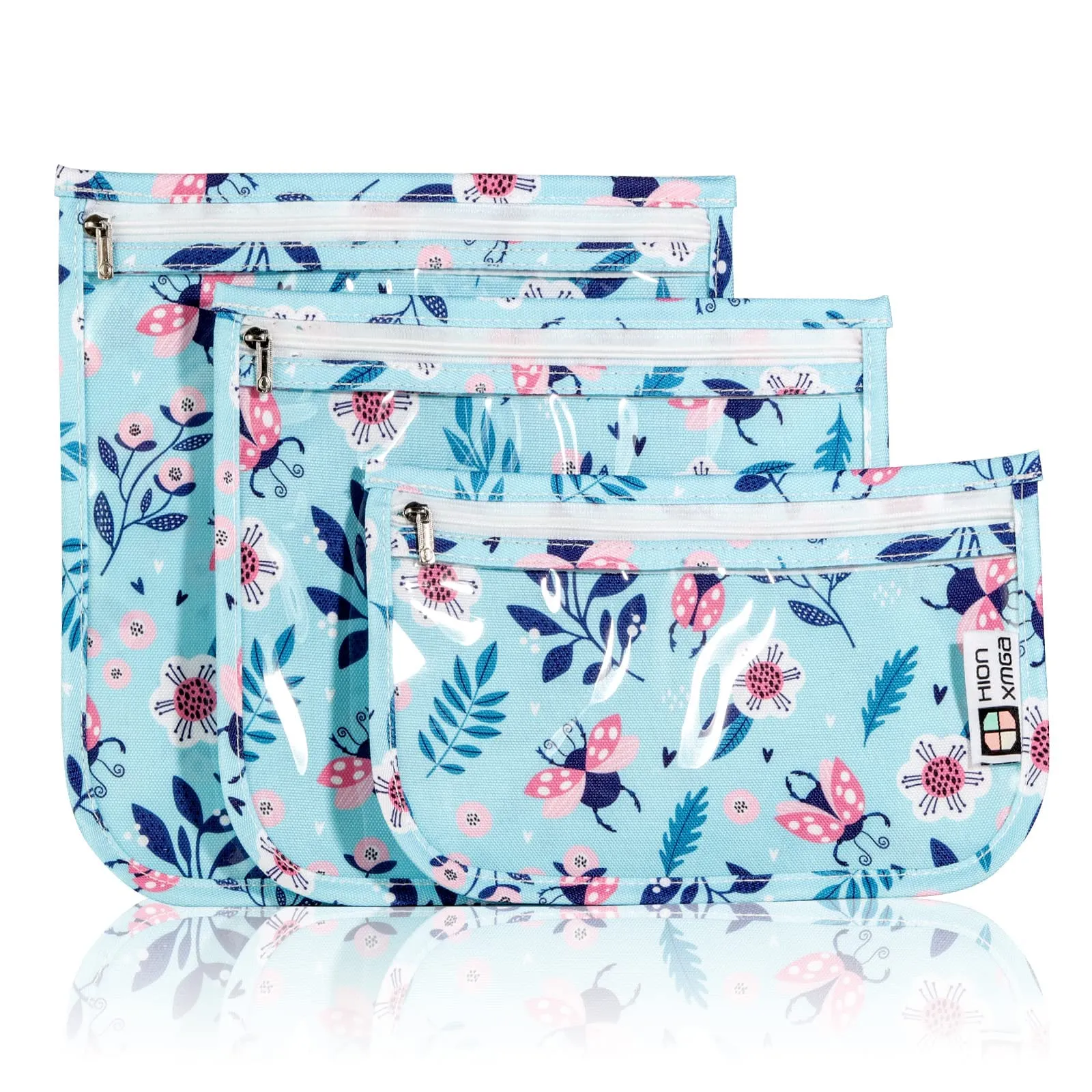 HIONXMGA TSA Approved Toiletry Bag, Set of 3 Clear Travel Toiletry Bag Quart Size Zipper Travel Pouch, Waterproof Makeup Cosmetic Bag for Women Men Kids Toiletries Carry on, Floral World