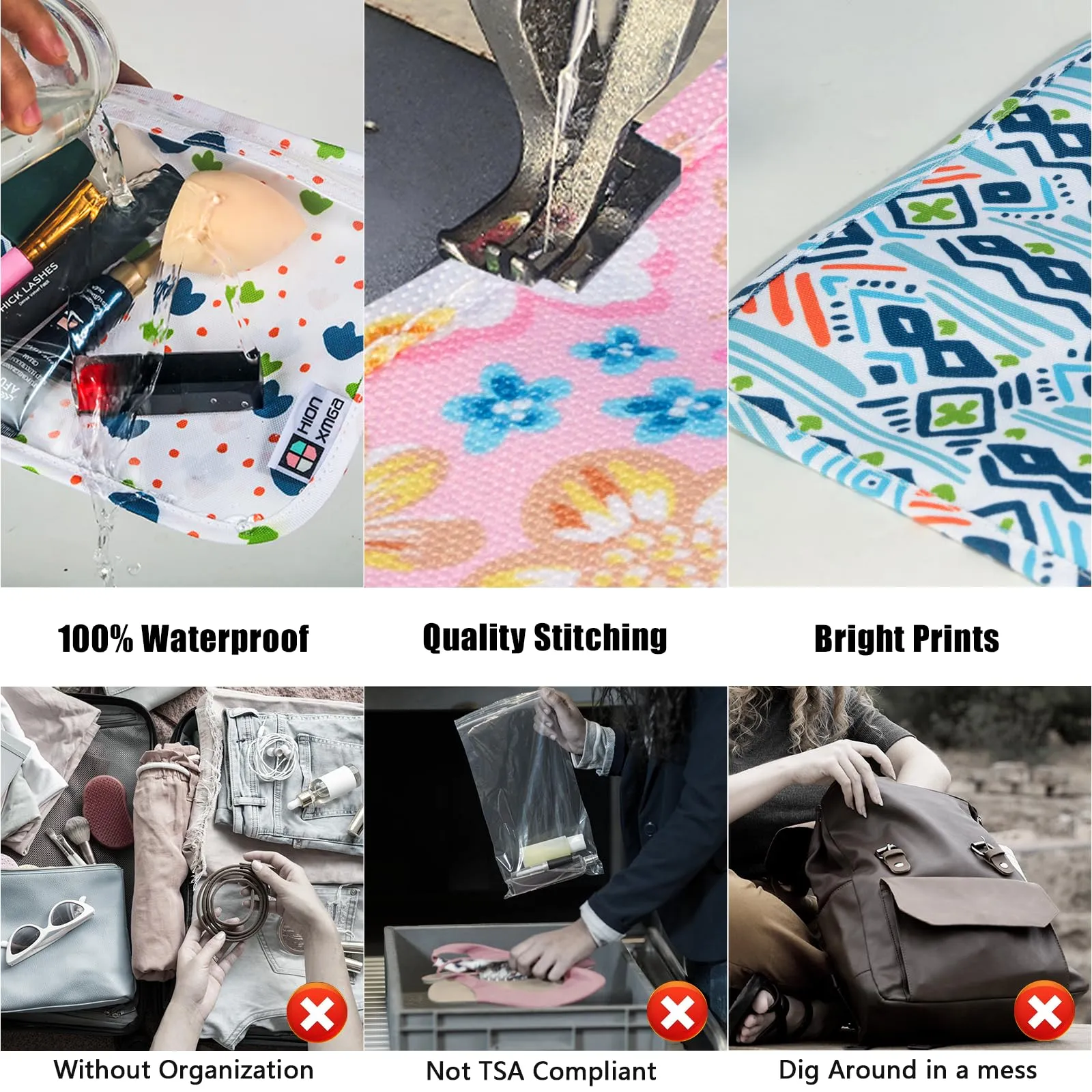 HIONXMGA TSA Approved Toiletry Bag, Set of 3 Clear Travel Toiletry Bag Quart Size Zipper Travel Pouch, Waterproof Makeup Cosmetic Bag for Women Men Kids Toiletries Carry on, Floral World