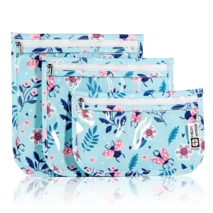 HIONXMGA TSA Approved Toiletry Bag, Set of 3 Clear Travel Toiletry Bag Quart Size Zipper Travel Pouch, Waterproof Makeup Cosmetic Bag for Women Men Kids Toiletries Carry on, Floral World