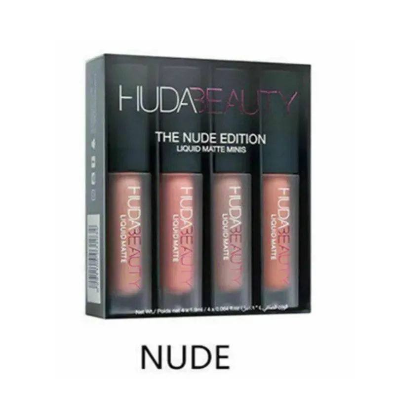 Huda Beauty 3g 4pcs Matte Lip Gloss Kit Waterproof Lip Glaze Tint Non-stick Non-Fading Lipstick Lip Makeup Cosmetic Lip Care