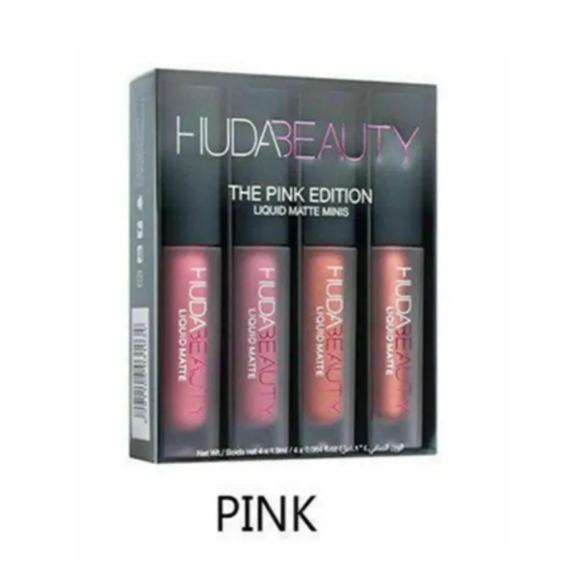 Huda Beauty 3g 4pcs Matte Lip Gloss Kit Waterproof Lip Glaze Tint Non-stick Non-Fading Lipstick Lip Makeup Cosmetic Lip Care