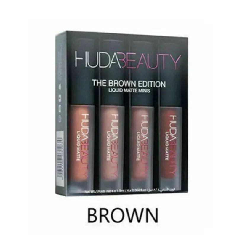 Huda Beauty 3g 4pcs Matte Lip Gloss Kit Waterproof Lip Glaze Tint Non-stick Non-Fading Lipstick Lip Makeup Cosmetic Lip Care