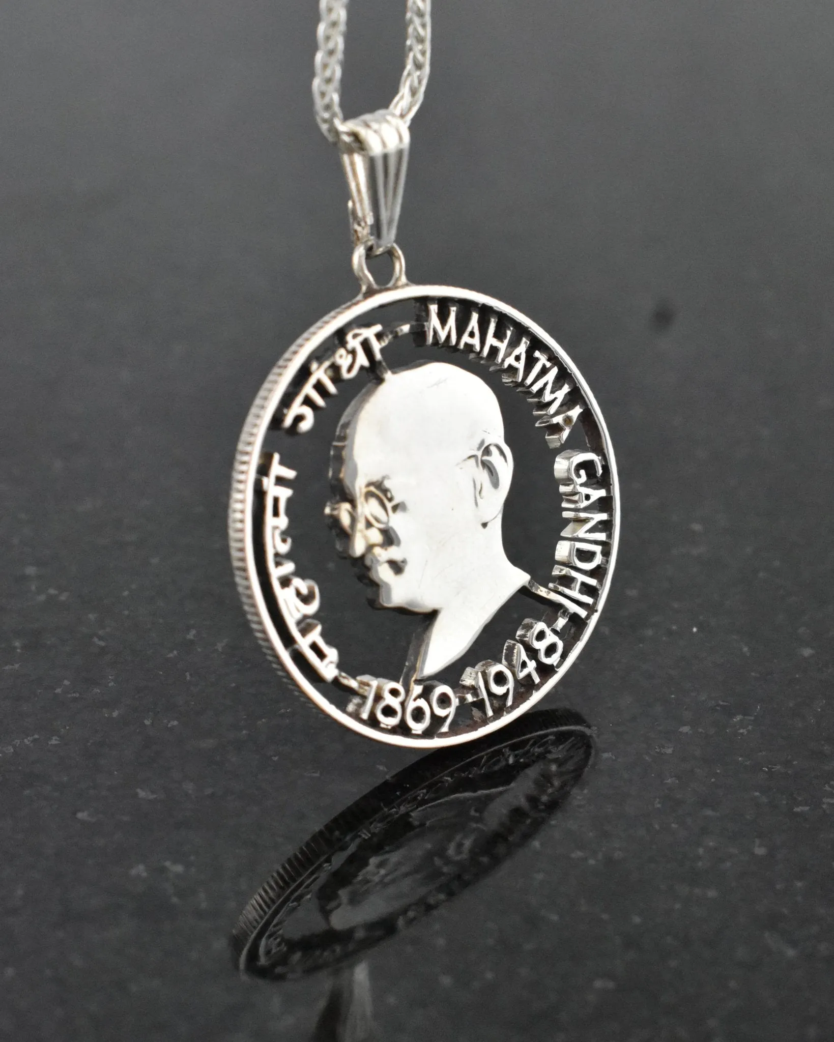India - Silver Gandhi Centennial Cut Coin Pendant