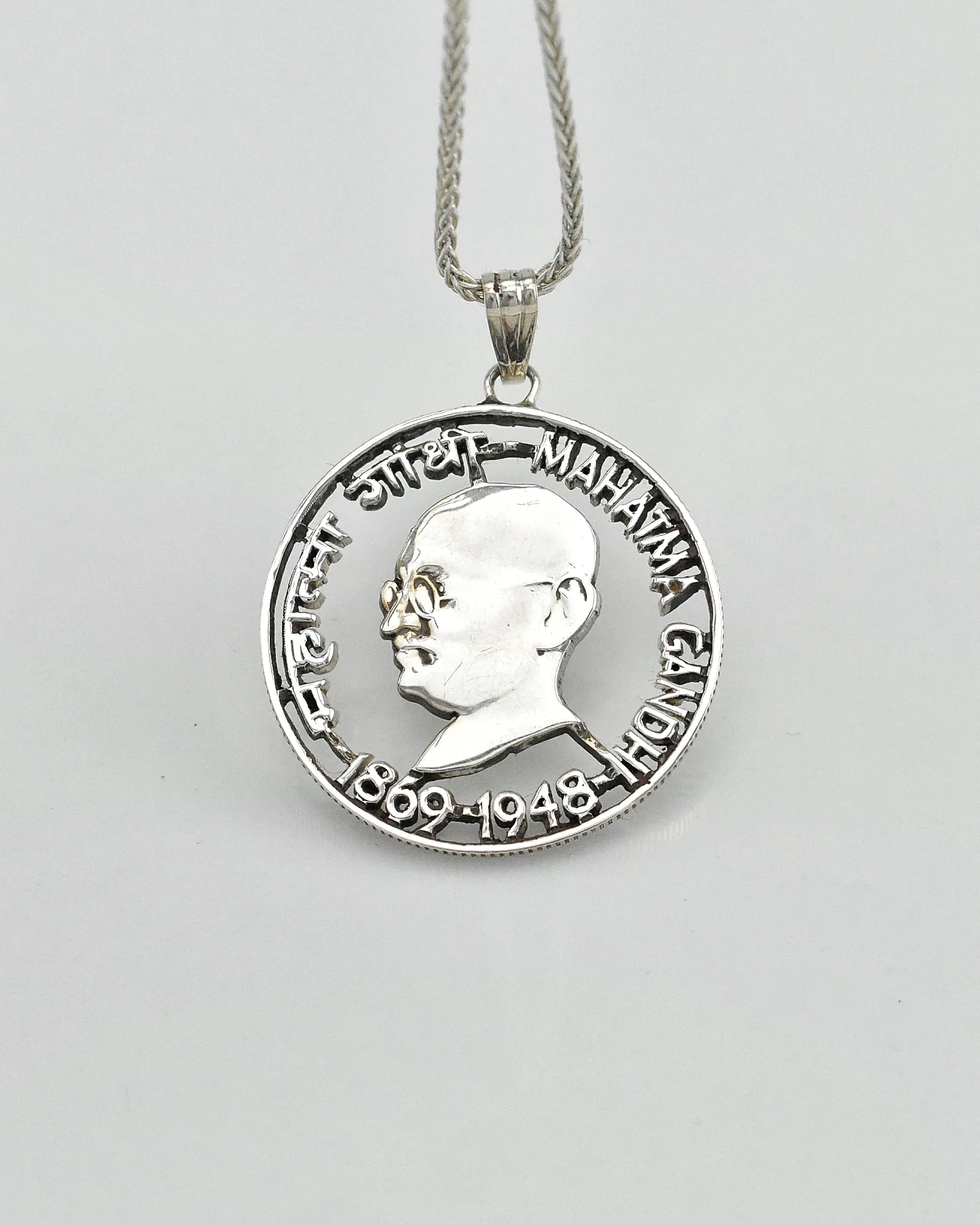 India - Silver Gandhi Centennial Cut Coin Pendant