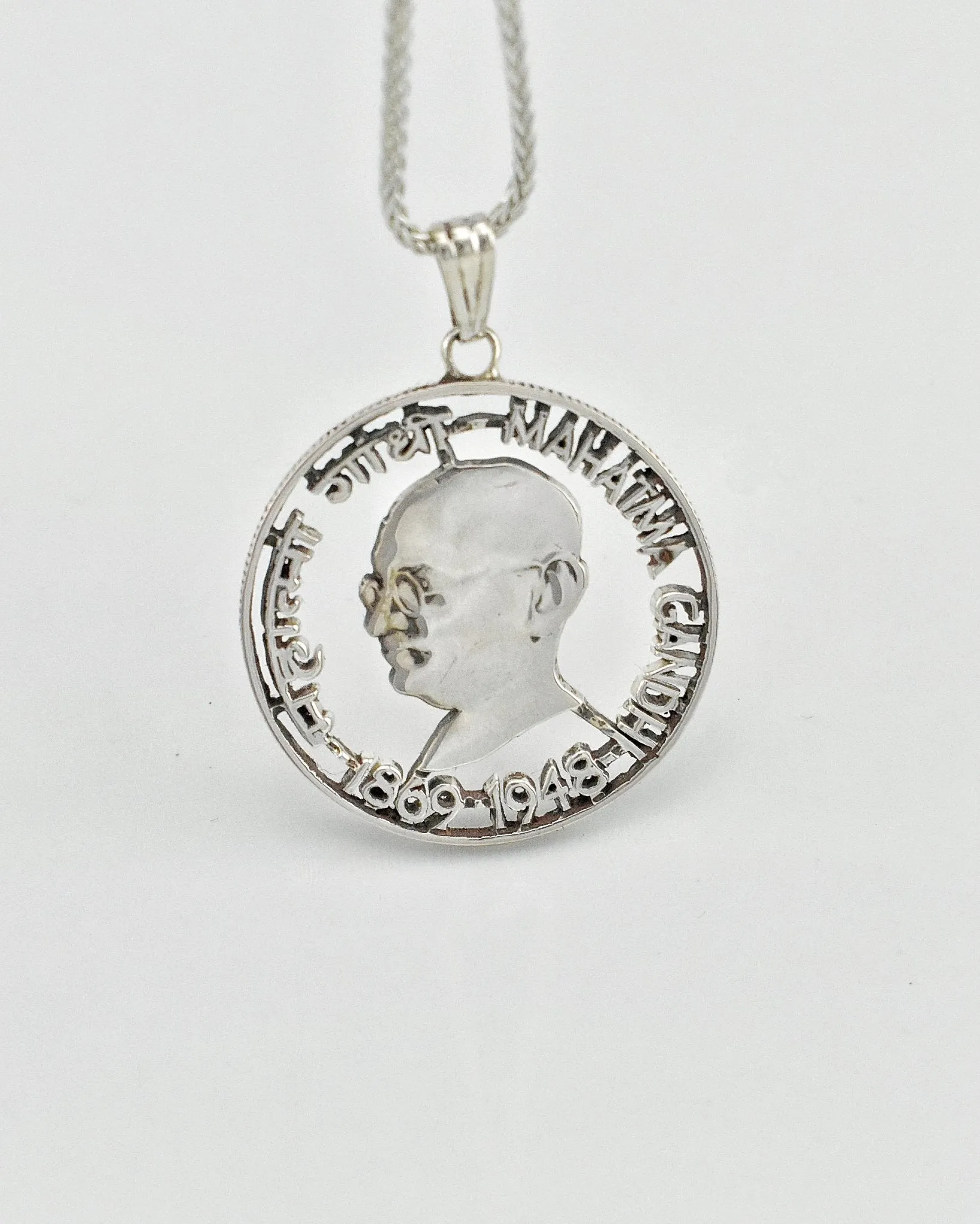 India - Silver Gandhi Centennial Cut Coin Pendant