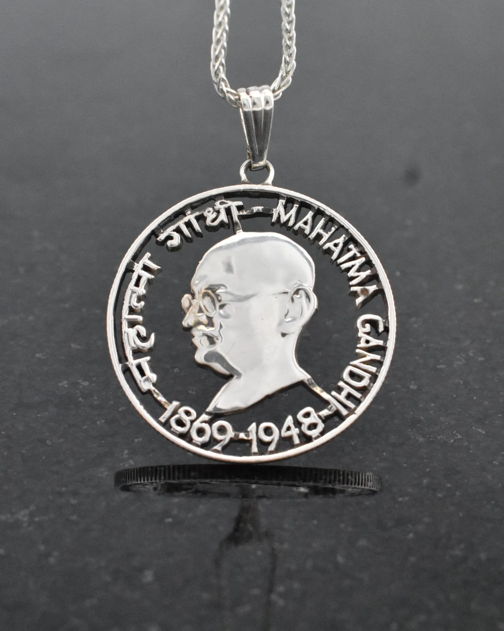 India - Silver Gandhi Centennial Cut Coin Pendant