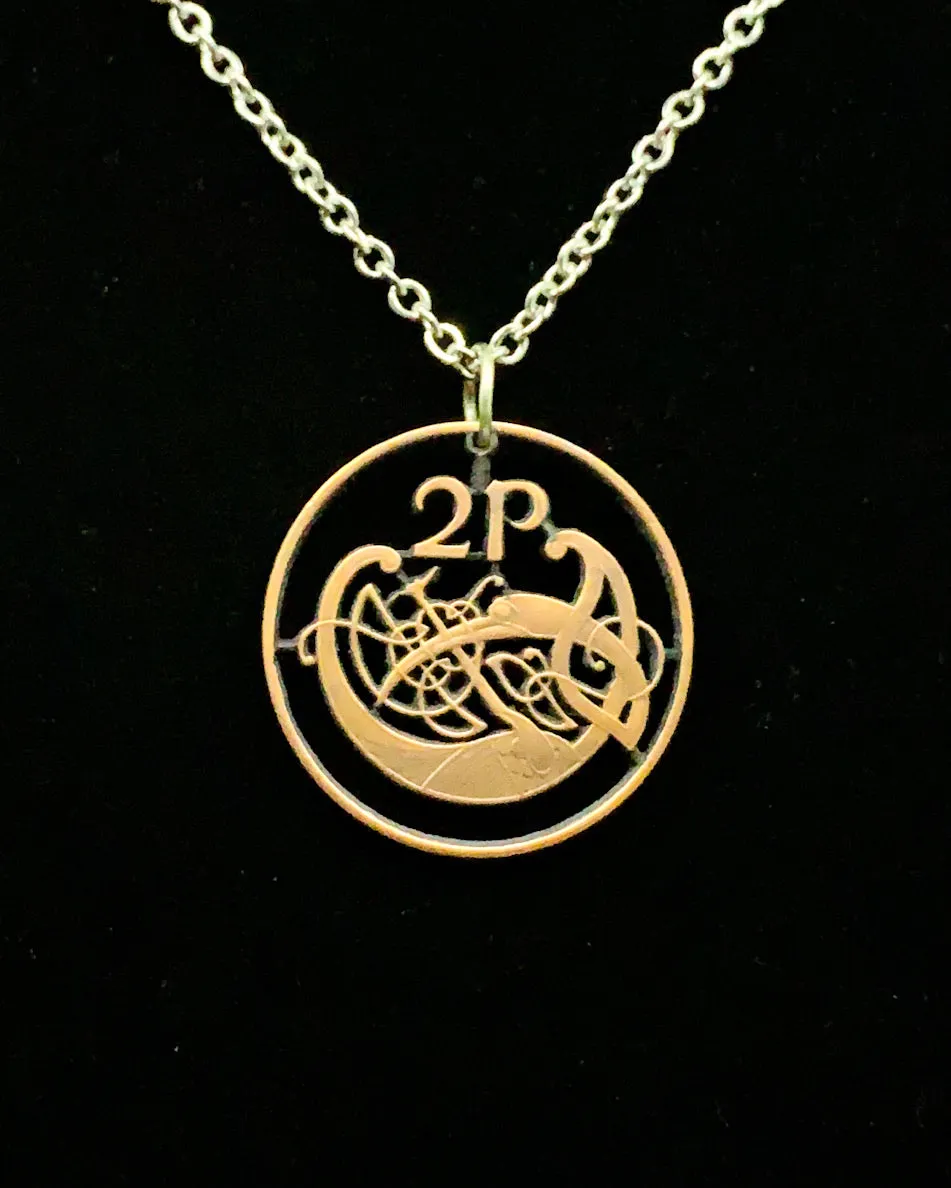 Ireland - Celtic Knot Bird Cut Coin Pendant