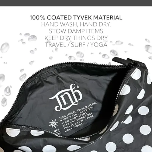 JNB 100% Coated Tyvek Material Polka Dot Beach Pouch, Waterproof Pouch for Beach, Make-up, Wet Dry Bag,Clutch, Bk01