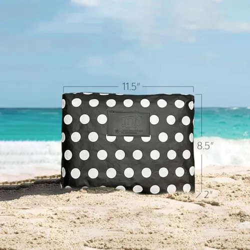 JNB 100% Coated Tyvek Material Polka Dot Beach Pouch, Waterproof Pouch for Beach, Make-up, Wet Dry Bag,Clutch, Bk01