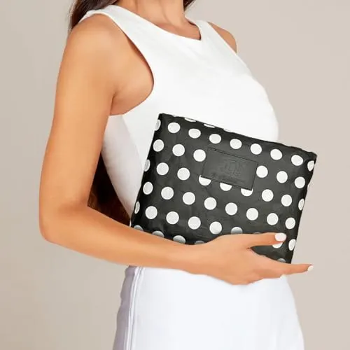 JNB 100% Coated Tyvek Material Polka Dot Beach Pouch, Waterproof Pouch for Beach, Make-up, Wet Dry Bag,Clutch, Bk01