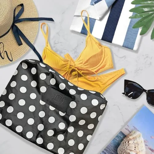JNB 100% Coated Tyvek Material Polka Dot Beach Pouch, Waterproof Pouch for Beach, Make-up, Wet Dry Bag,Clutch, Bk01